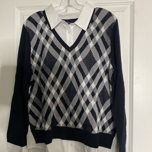Navy and White Sweater with White Blouse built in